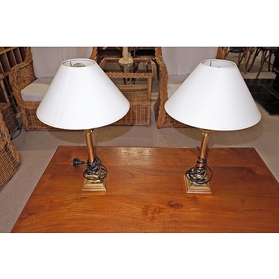 Pair of Brass Columnar Table Lamps
