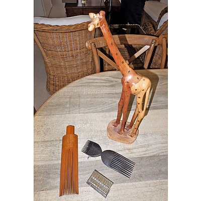 Two Ethnic Hair Combs, Carved Giraffe and More