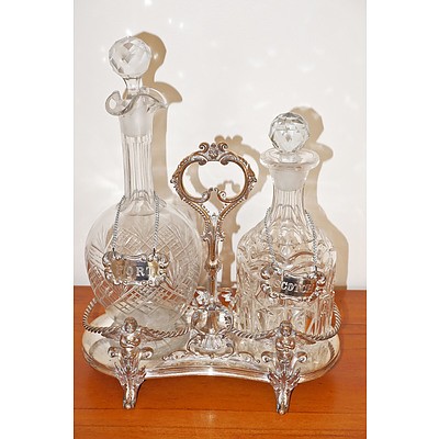 Victorian Silver Plated Cruet with Decanter Labels, 