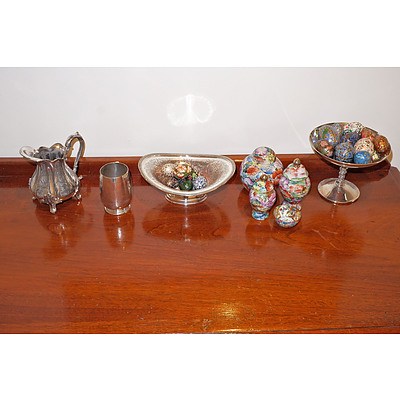 Collection of Various Ornaments, Including Silver Plate and Lacquerware