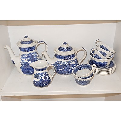 Adams English Scenic Blue and White Part Tea and Coffee Service
