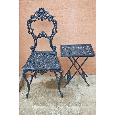 Coalbrookdale Style Cast Alloy Seat with Folding Cast Alloy Side Table