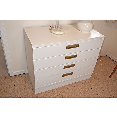 Vintage White Painted Chest of Drawers with Unusual Metal Handles