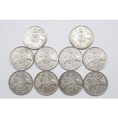 Ten Australian 1966 Round 50 Cent Coins