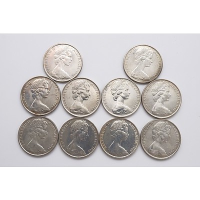 Ten Australian 1966 Round 50 Cent Coins