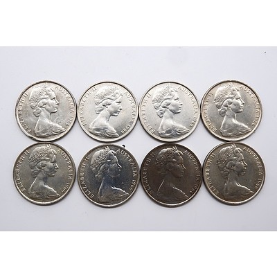 Eight Australian 1966 Round 50 Cent Coins