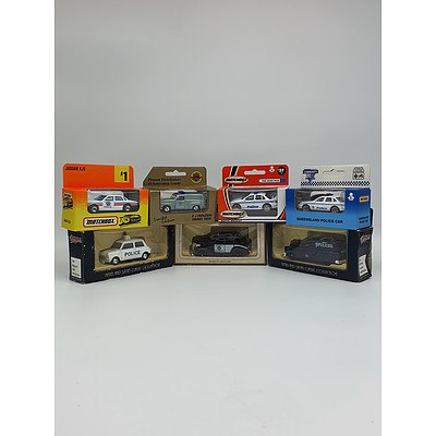 Matchbox & Vanguards Assorted Police Cars - 1:64 Scale Model Cars - Lot of 7