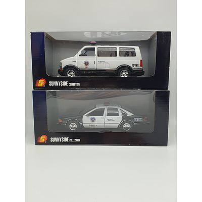 Sunnyside Collection Chevy Astro Van Police & Chevy Caprice - 1:24 Scale Model Cars - Lot of 2
