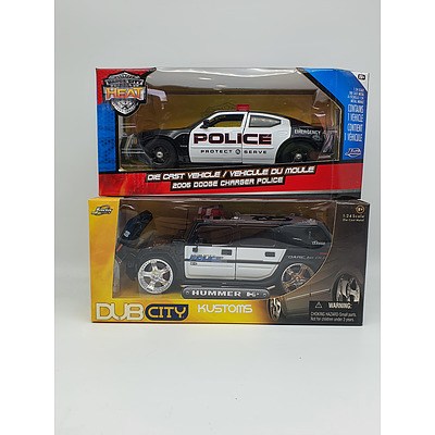 Jada - Hummer H2 & Dodge Charger Police Cars 1:24 Scale Model Cars - Lot of 2