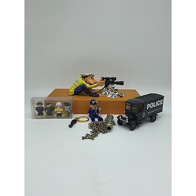 Assorted Police Figurines, Collectables and Model Car