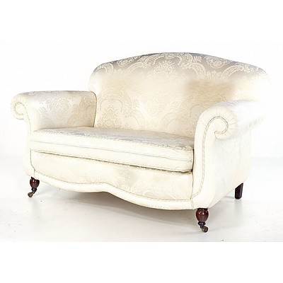 Stylish White Fabric Upholstered Two-Seater Lounge