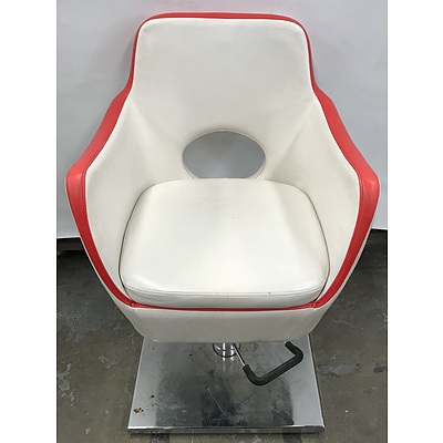 Red and White Faux Leather Salon Chair