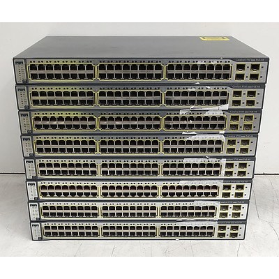 Cisco Catalyst (WS-C3750-48PS-S) 3750 Series Ethernet Switches - Lot of Eight