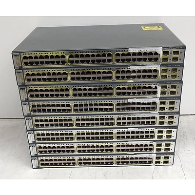 Cisco Catalyst (WS-C3750-48PS-S) 3750 Series Ethernet Switches - Lot of Eight