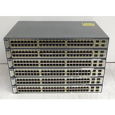 Cisco Catalyst (WS-C3750-48PS-S) 3750 Series Ethernet Switches - Lot of Six