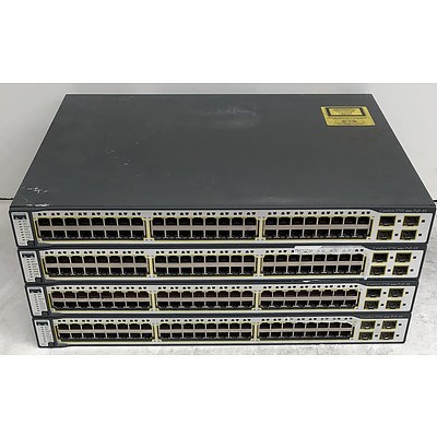 Cisco Catalyst (WS-C3750-48PS-S) 3750 Series PoE-48 48-Port Fast Ethernet Switches - Lot of Four