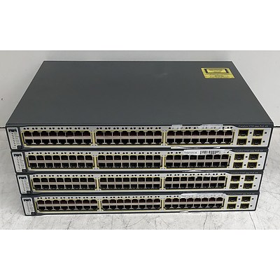 Cisco Catalyst (WS-C3750-48PS-S) 3750 Series PoE-48 48-Port Fast Ethernet Switches - Lot of Four