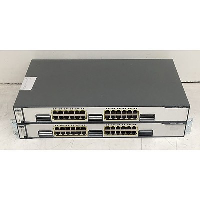 Cisco Catalyst (WS-C3750G-24T-E) 3750 Series 24-Port Gigabit Managed Switch - Lot of Two