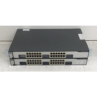 Cisco Catalyst (WS-C3750G-24T-S) 3750 Series 24-Port Gigabit Managed Switch - Lot of Two