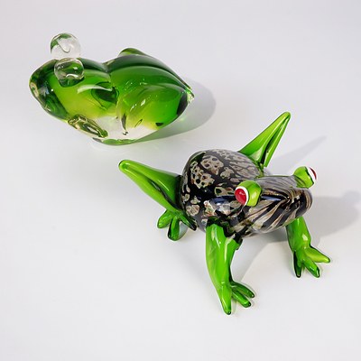 Two Art Glass Frogs