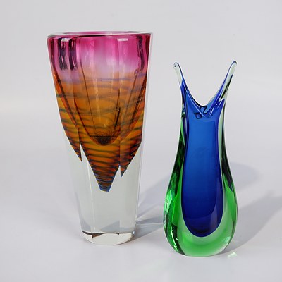 Two Art Glass Vases Including Murano with Label