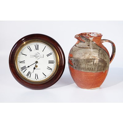 Cob & Co Replica Court wall Clock and Australian Stoneware Pottery Jug