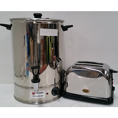 Crown 20 Litre Stainless Steel Hot Water Urn and Ronson Stainless Steel Toaster