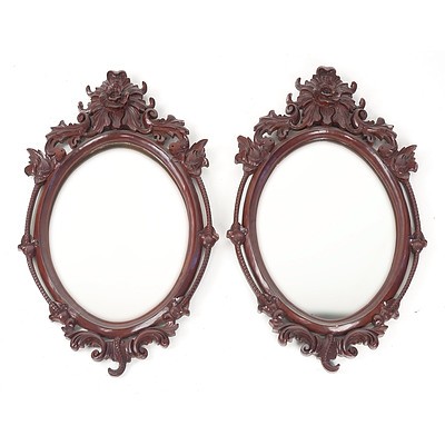 Pair of Dutch-Indonesian Carved Teak Mirrors, Late 20th Century