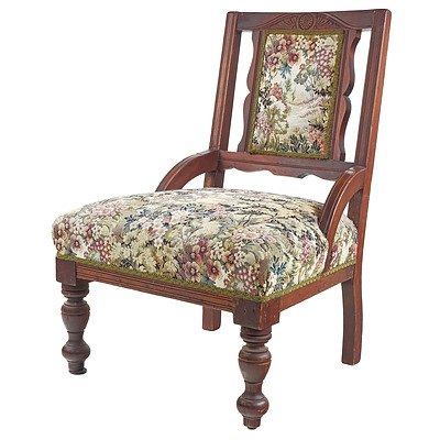 Edwardian Tapestry Upholstered Low Chair, Early 20th Century