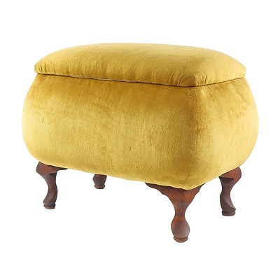 Upholstered Box Ottoman on Carved Cabriole Legs