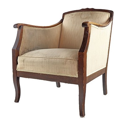 Vintage Upholstered Oak Armchair