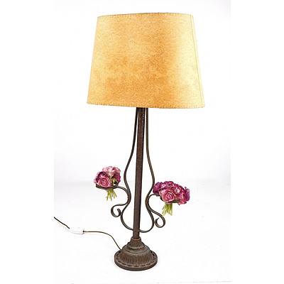 Cast Metal and Bronzed Table Lamp with Parchment Shade