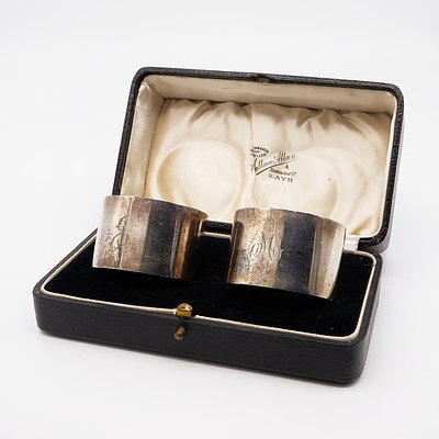 Boxed Pair Sterling Silver Serviette Rings, Sheffield