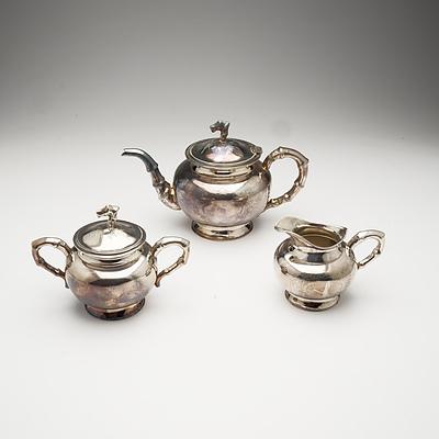 Chinese Silver Tea Set (Unmarked) Triple Plated Brass