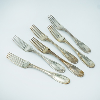 6 Victorian Silver Plated Forks with Registration Diamond Pre-1884