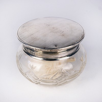 Powder Jar with Engine Turned Sterling Silver Lid, London