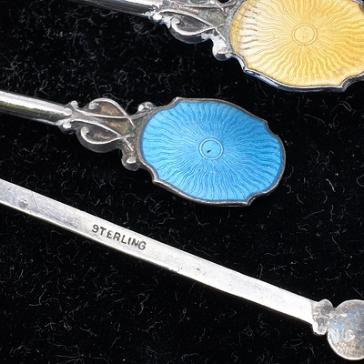 5 Only Sterling Silver and Enamel Coffee Spoons