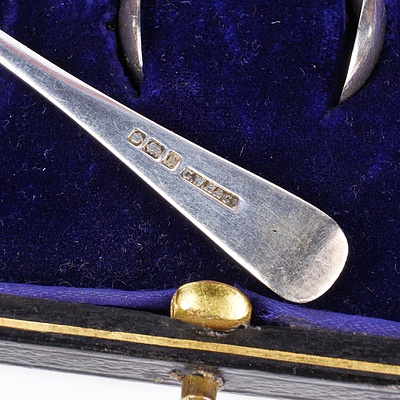Boxed Sterling Silver Coffee Spoons and Sugar Tongs, Sheffield 1871