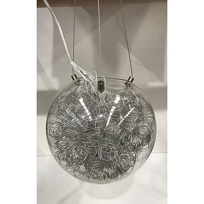 Spiral Wirework and Glass Pendant Lamps -Lot Of Two