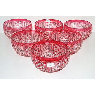 Six Good Antique Ruby Flashed Cut Crystal Bowls