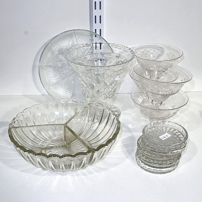 Four Etched Stuart Crystal Comports and Various Cut Crystal and Moulded Glass