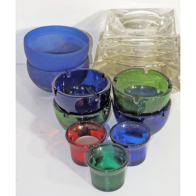 Collection of Vintage Glassware, Including Diamond Coloured Glass Ashtrays