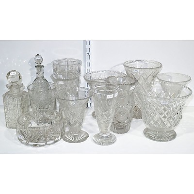 Large Collection of Antique and Vintage Cut Crystal and Moulded Glass, Including Decanters, Vases and More