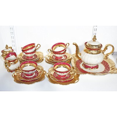 Vintage Bavaria Hutschenreuther Gilt China Tea Setting for Six, with Butlers Tray