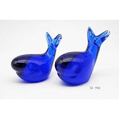 Pair of Small Translucent Blue Art Glass Models of Fish