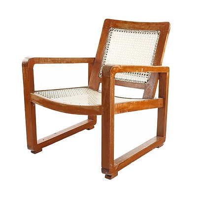 Sri Lankan Modernist Caned Armchair, Terry Jonklaas Commission Circa 1948 (in the Style of Pierre Jeanneret)