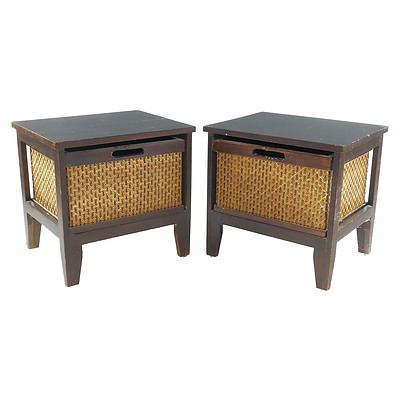 Sri Lankan/Dutch East Indies Bedside Tables with Rattan Work