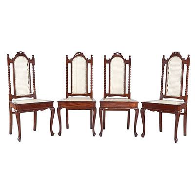 Eight Sri Lankan/Dutch East Indies Caned Nadun Wood High Back Dining Chairs