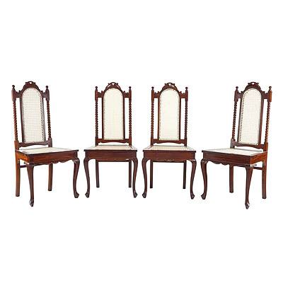 Eight Sri Lankan/Dutch East Indies Caned Nadun Wood High Back Dining Chairs