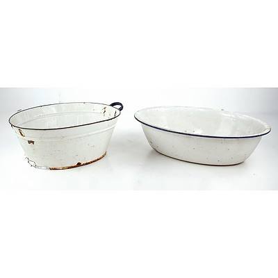 Two Antique Enamelled Tin Wash Tubs